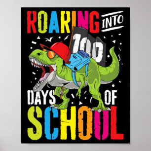 Póster Viento A 100 Días De Diversión Escolar En Dinosaur