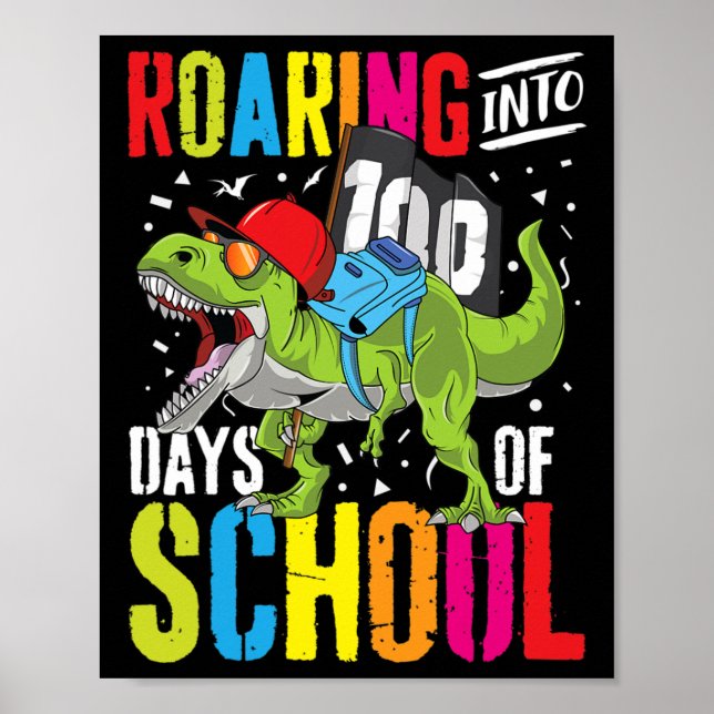 Póster Viento A 100 Días De Diversión Escolar En Dinosaur (Frente)