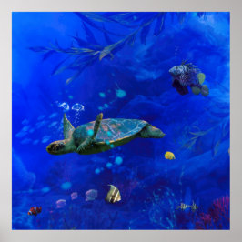 PÓSTER VIENTO DE LA TORTUGA DEL MAR EN EL AGUA