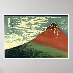 Póster Viento sur de Hokusai, cielo claro o "Fuji rojo"