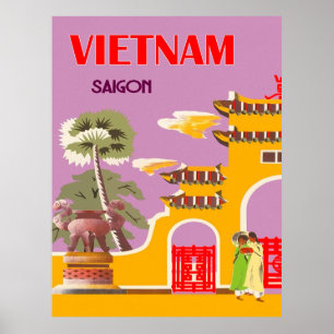 Póster Vietnam, ciudad de Saigón, viaje vintage
