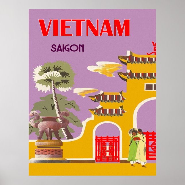 Póster Vietnam, ciudad de Saigón, viaje vintage (Frente)