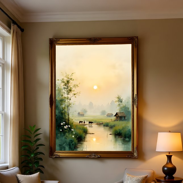 Póster Vietnamese Morning Mist Village Watercolor Art (Subido por el creador)