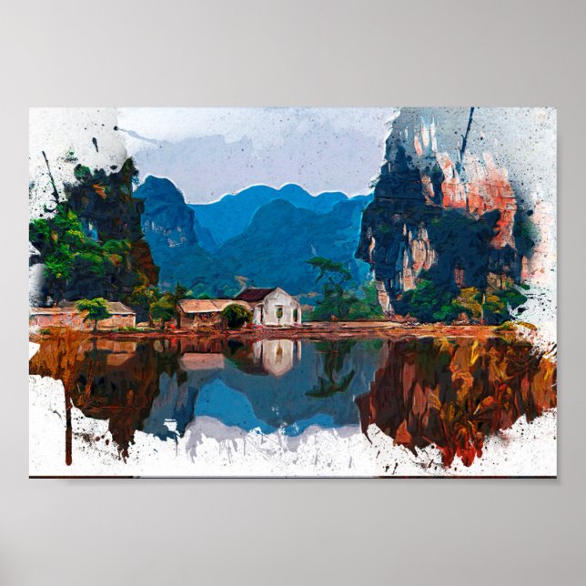 Póster vietnamita de pintura de acuarela (Frente)