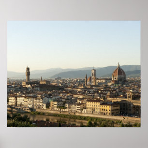 Póster view of florence with Arno River, Duomo, Ponte