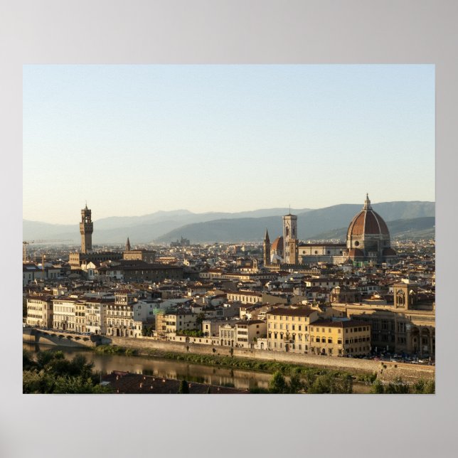 Póster view of florence with Arno River, Duomo, Ponte (Frente)