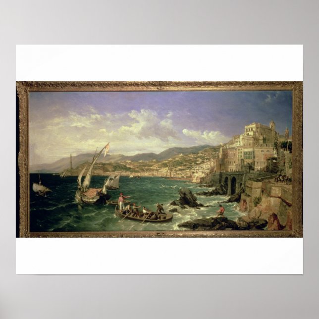 Póster View of Genoa, 1854 (oil on canvas) (Frente)