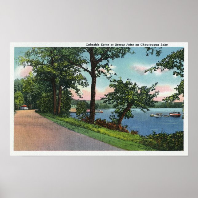 Póster View of Lakeside Drive along Chautauqua Lake (Frente)