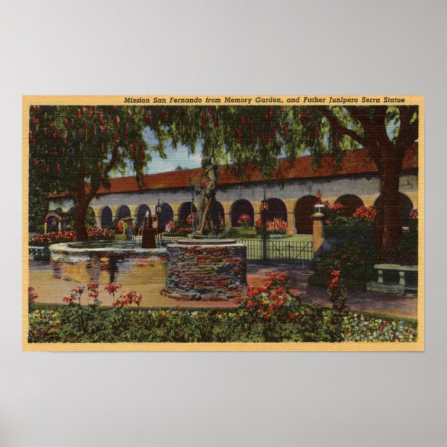 Póster View of Mission, Memory Garden, Serra Statue (Frente)