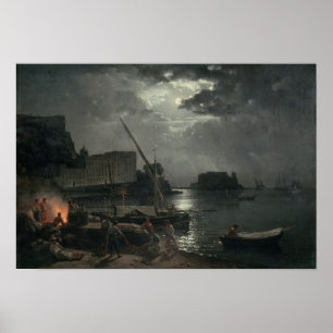 Póster View of Naples in Moonlight, 1829