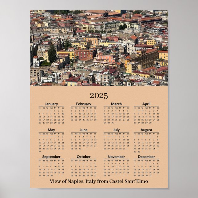 Póster View of Naples, Italy 2026 Calendar Poster (Frente)