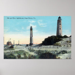 Póster View of Old and New LighthouseCape Henry, VA
