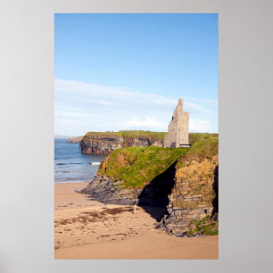 Póster view of the castle beach and cliffs in Ballybunion