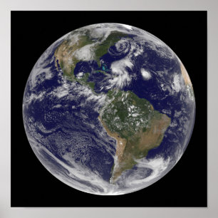 Póster View of the full Earth and four storm systems