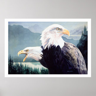 Póster "Vigilance" Bald Eagle Pair acuarela