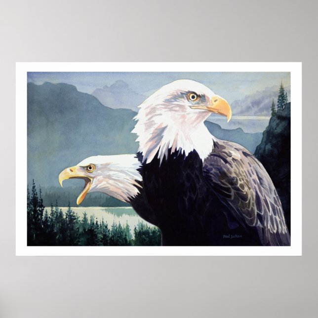 Póster "Vigilance" Bald Eagle Pair acuarela (Frente)