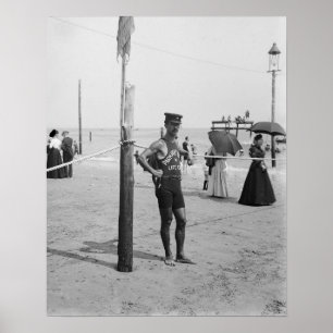 Póster Vigilante de la playa de Brighton, 1906. Foto anti