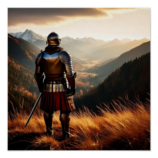 Póster Vigilia medieval de Knight al atardecer (Anverso)