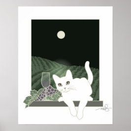 Póster Vigne, Clair de Lune et Chat Blanc