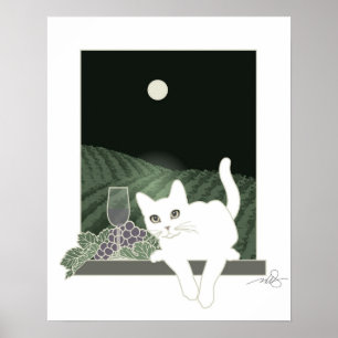 Póster Vigne, Clair de Lune et Chat Blanc