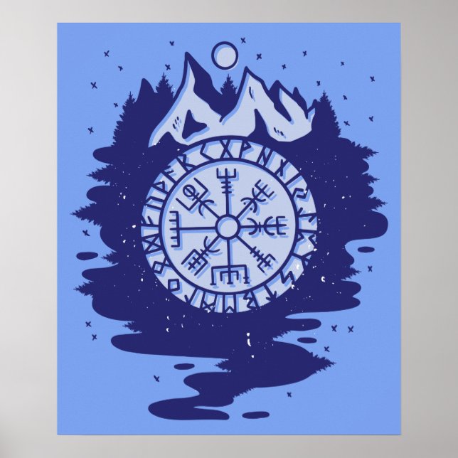 Póster Viking Compass Símbolos Nórdicos (Frente)