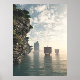 Póster Viking Longships en aguas desconocidas