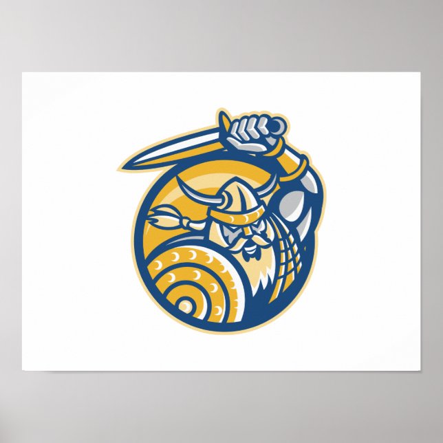 Póster Viking Norse Warrier Con Espada Y Escudo (Frente)