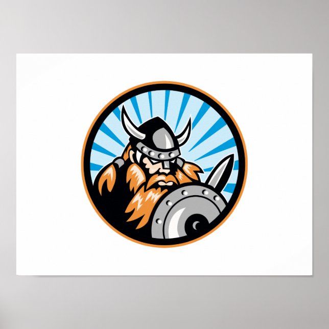 Póster Viking Raider Barbarian Warriero Retro (Frente)
