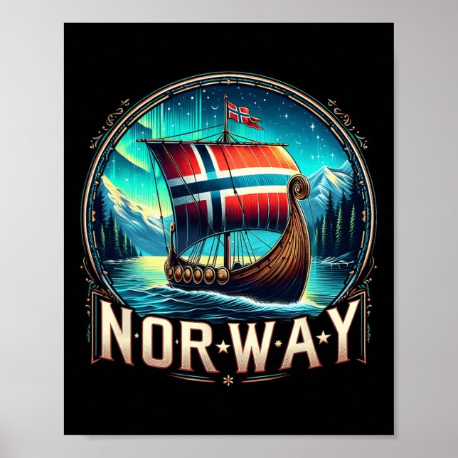 Póster Viking Ship de Noruega Viaje con conjuntos de jueg (Frente)