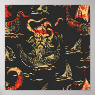 Póster Viking Themed Ocean Scene