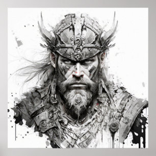 Póster Viking Warrior Retrato Pintura Histórica