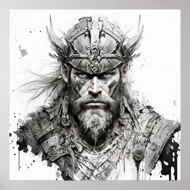 Póster Viking Warrior Retrato Pintura Histórica (Frente)