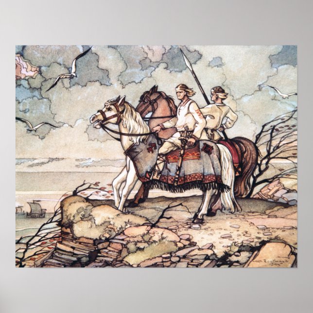 Póster Vikings estonios a caballo, acuarela (Frente)