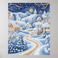 Villa de invierno iluminada por luna con sendero d