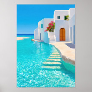 Póster Villa idílica en una isla griega con agua turquesa