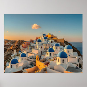 Póster Villa Pintoresca Oia Isla Griega Santorini