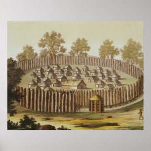 Póster Village of an Indigenous Tribe in Florida, engrave