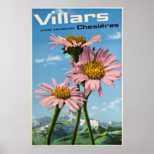 Póster Villars, montañas suizas, poster del esquí