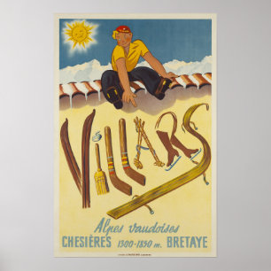 Póster Villars, montañas suizas, poster del esquí