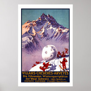 Póster Villars, Suiza, poster del viaje del vintage