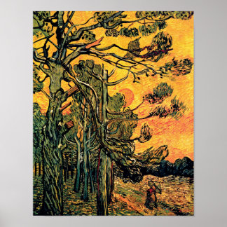 Póster Vincent Van Gogh - Árboles de pino contra un cielo