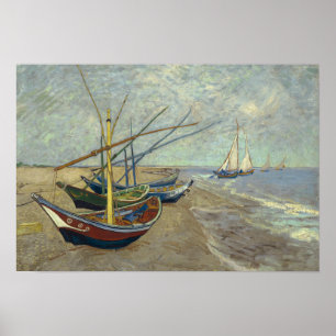 Póster Vincent van Gogh - barcos de pesca en la playa