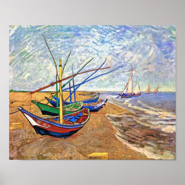 Póster Vincent Van Gogh - Barcos De Pesca En La Playa (Frente)