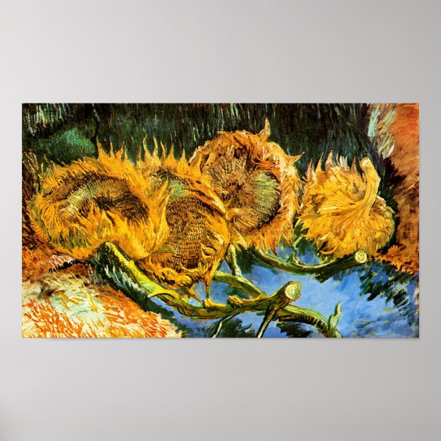 Póster Vincent Van Gogh - Bella Artes de cuatro girasoles (Frente)