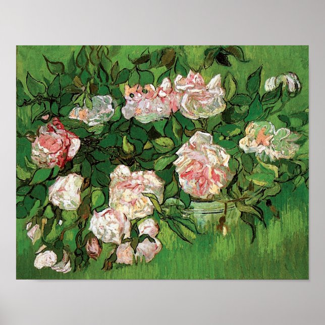 Póster Vincent Van Gogh - Bella Artes de rosas rosadas de (Frente)