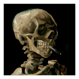 Póster Vincent van Gogh - Calavera con cigarrillo en llam