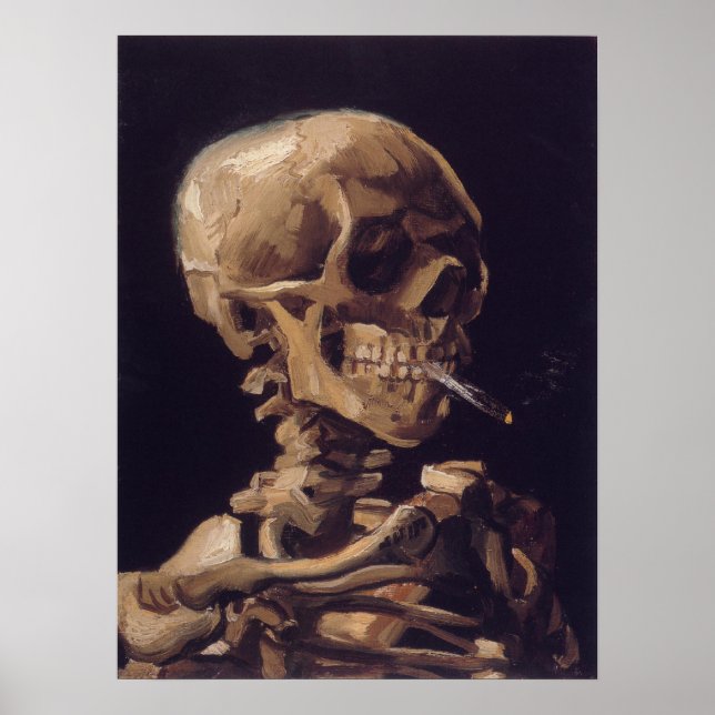 Póster Vincent Van Gogh - Calavera con cigarrillo en llam (Frente)