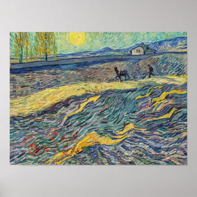 Póster Vincent van Gogh - Campo con campesinos arando (Frente)