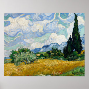 Póster Vincent van Gogh - Campo de trigo con cipreses