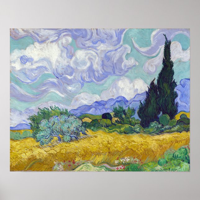 Póster Vincent Van Gogh - Campo de trigo con cipreses (Frente)